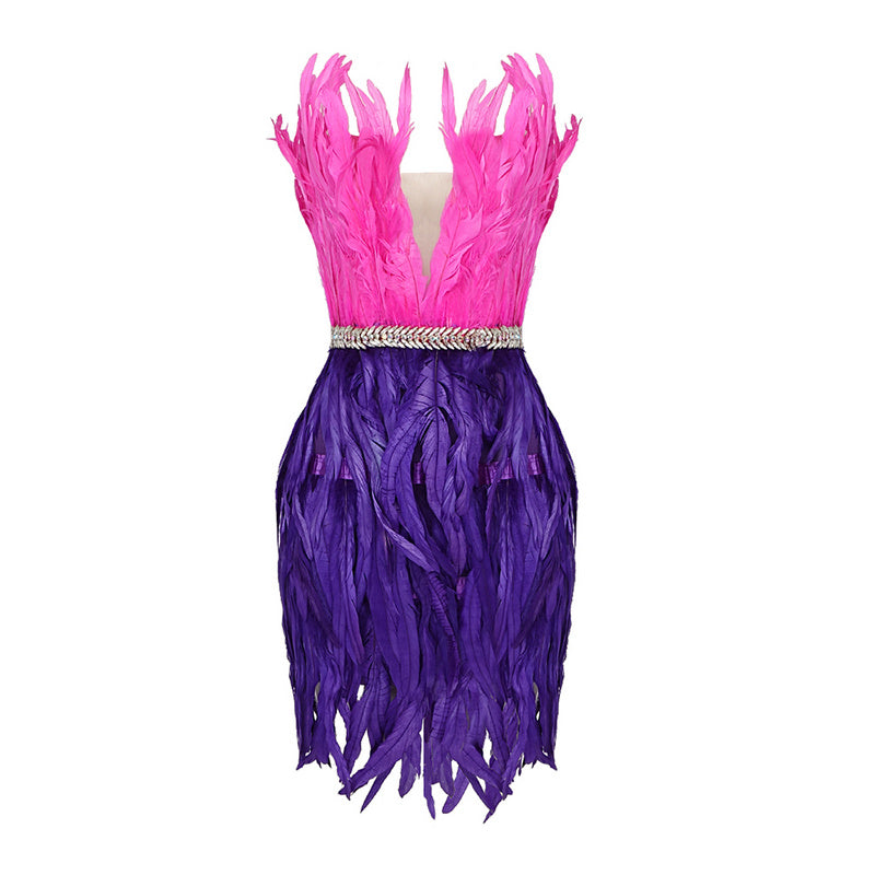 Dress embroidered with ostrich feathers, purple dress. take pictures of  parties - Shop LODESTAR One Piece Dresses - Pinkoi
